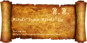 Mihályka Mihály névjegykártya